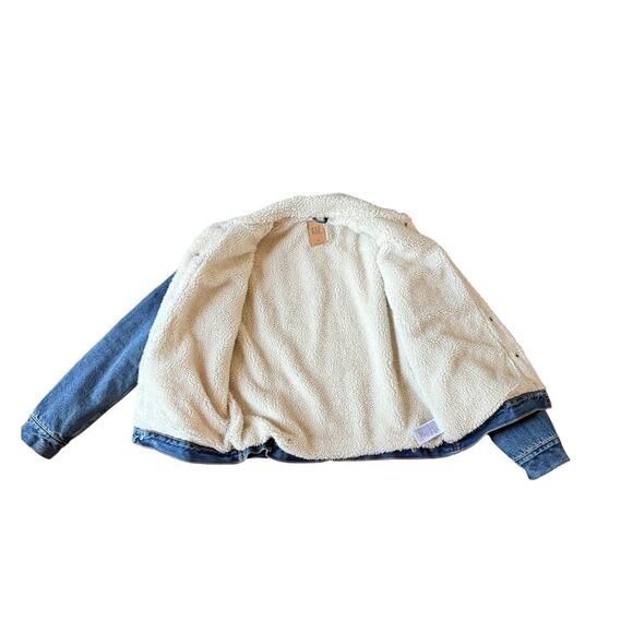 Gap Men's Sherpa Lined Medium Blue Denim Jean Trucker Jacket - Size Medium - Picture 5 of 9